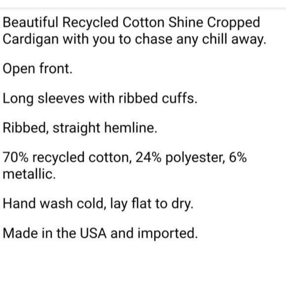 EILEEN FISHER Cropped Open Front Cotton Cardigan Metallic Women's Size Large - Picture 11 of 11